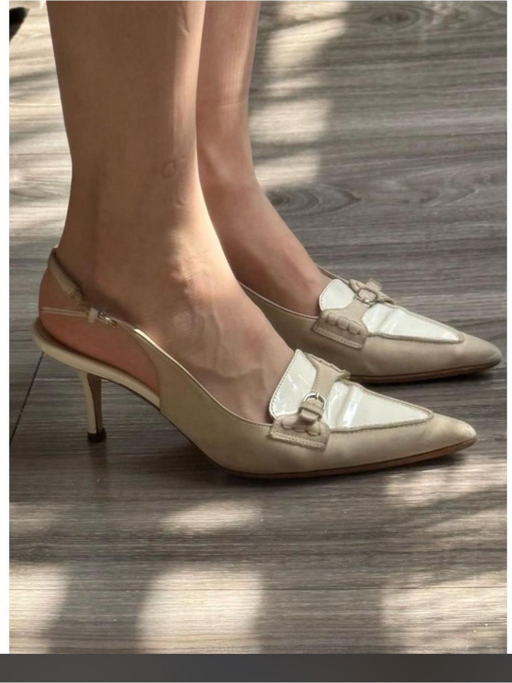 Vintage Coach Pointed Toe Slingback Kitten Heels Leather Bow Pumps Y2K